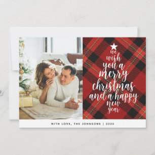 Elegant Classic Red Tartan Family Photo Christmas Holiday Card