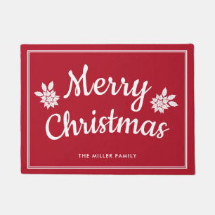 Elegant Classic Red & White Merry Christmas Doormat