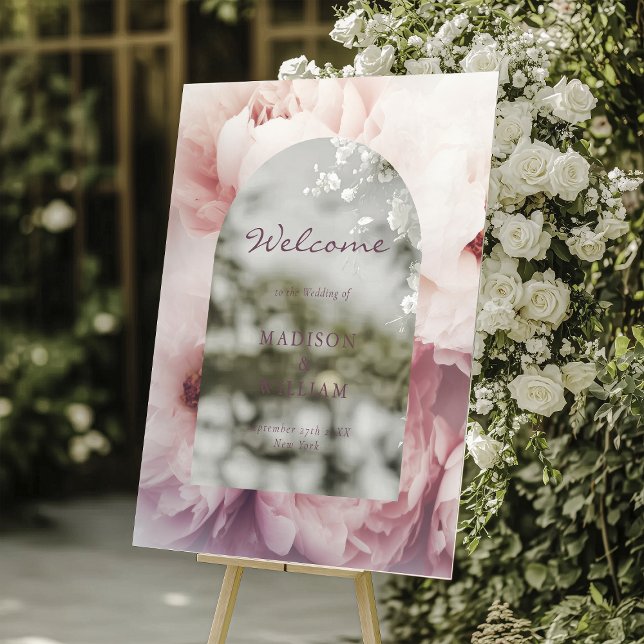 Elegant Classic Regal Purple Peonies Arch Wedding Acrylic Sign (Creator Uploaded)