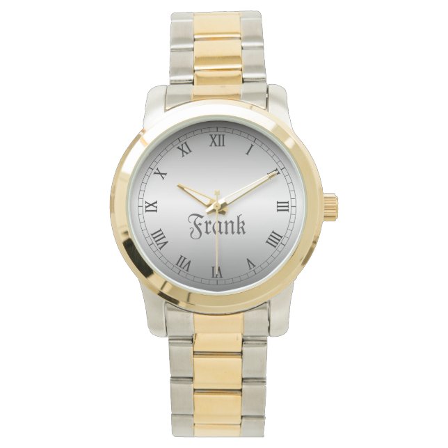 Elegant, classic roman number silver and gold watch (Front)