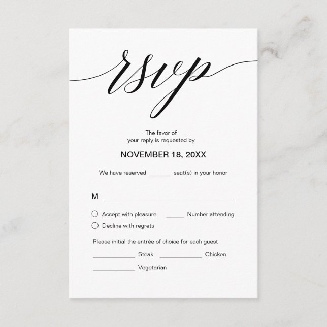 Elegant Classic RSVP,  Black Font, Respond Enclosure Card (Front)