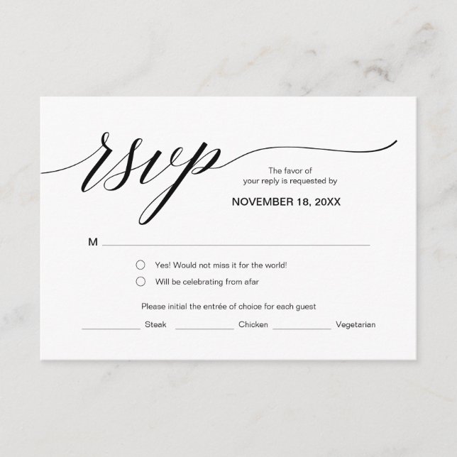 Elegant Classic RSVP,  Black Font, Respond Enclosure Card (Front)