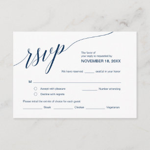 Elegant Classic RSVP,  Navy Blue Font, Respond Enclosure Card