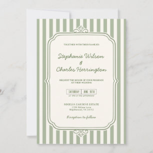 Elegant Classic Sage & Beige Striped Wedding Invitation