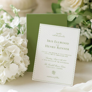 Elegant Classic Sage & Beige Striped Wedding Invitation