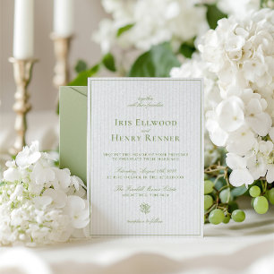Elegant Classic Sage & Beige Striped Wedding Invitation