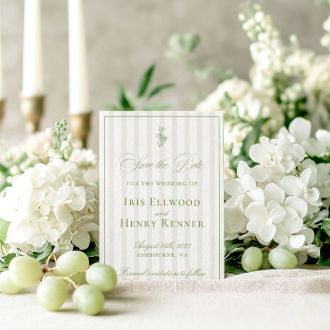 Elegant Classic Sage Green & Beige Save The Date (Elegant Classic Sage Green & Beige Save The Date)