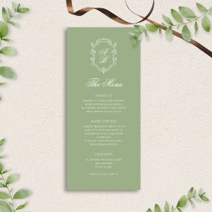 Elegant Classic Sage Green Monogram Crest Wedding Menu