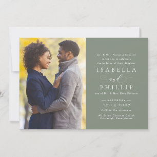Elegant classic sage green photo wedding invitation