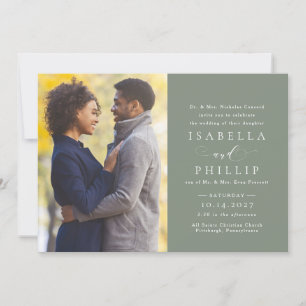 Elegant classic sage green photo wedding invitation