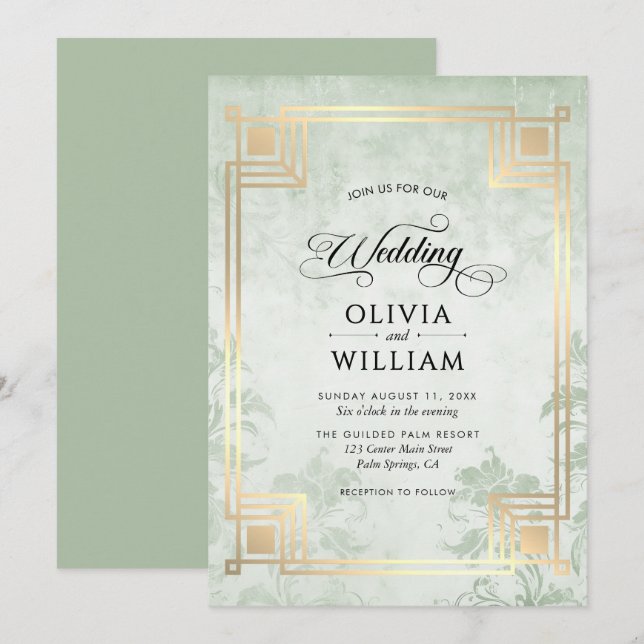 Elegant Classic Sage Green Wedding Invitation (Front/Back)