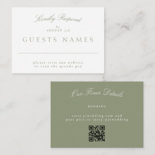 Elegant Classic Sage Green Wedding QR CODE RSVP Card