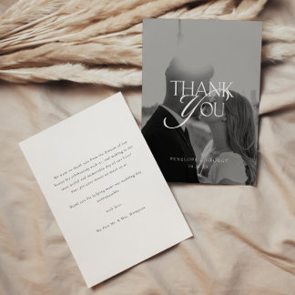 Elegant Classic Script Black & White Photo Wedding Thank You Card