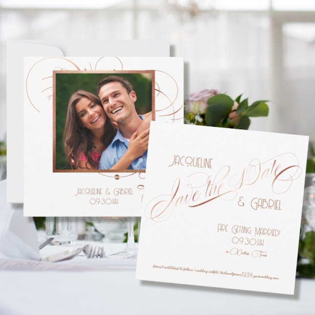 Elegant Classic Script Calligraphy Rose Gold Photo Invitation (Creator Uploaded)