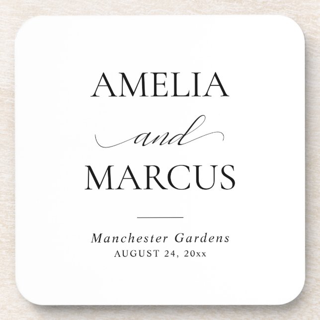 Elegant Classic Script Calligraphy Wedding Coaster (Front)