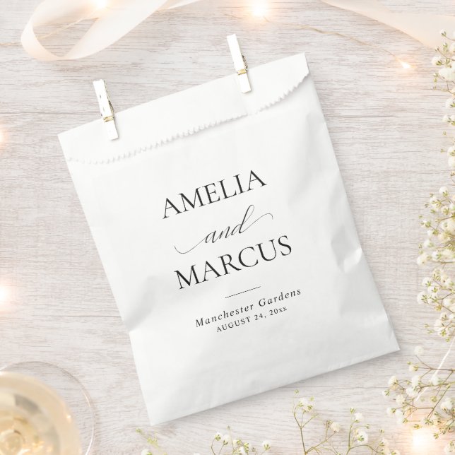 Elegant Classic Script Calligraphy Wedding Favour Bags (Clipped)