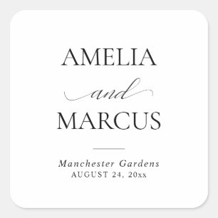 Elegant Classic Script Calligraphy Wedding Square Sticker