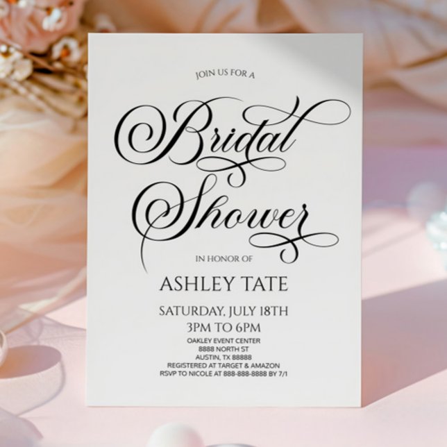 Elegant Classic Script Minimalist Bridal Shower Invitation (Creator Uploaded)