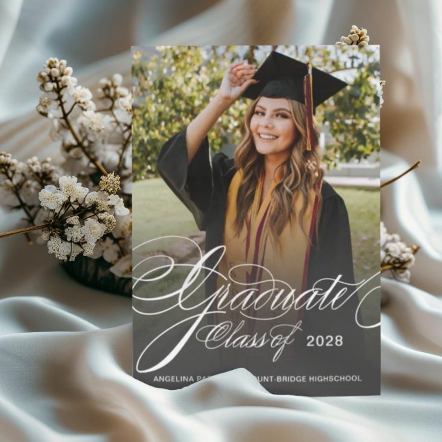 Elegant Classic Script Photo Graduation Announcement (Creator Uploaded)