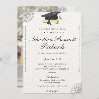 Elegant Classic Script Photo Graduation  Invitation