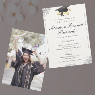 Elegant Classic Script Photo Graduation Invitation