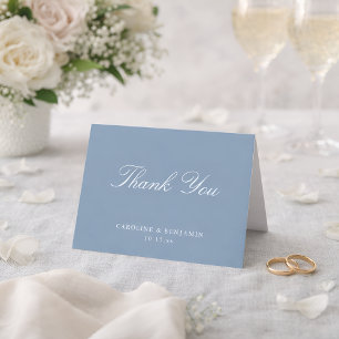 Elegant Classic Script Wedding Dusty Blue Folded Thank You Card