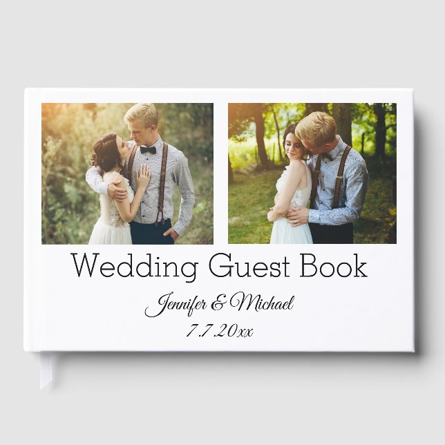 elegant classic script wedding photo collage guest book (Front)