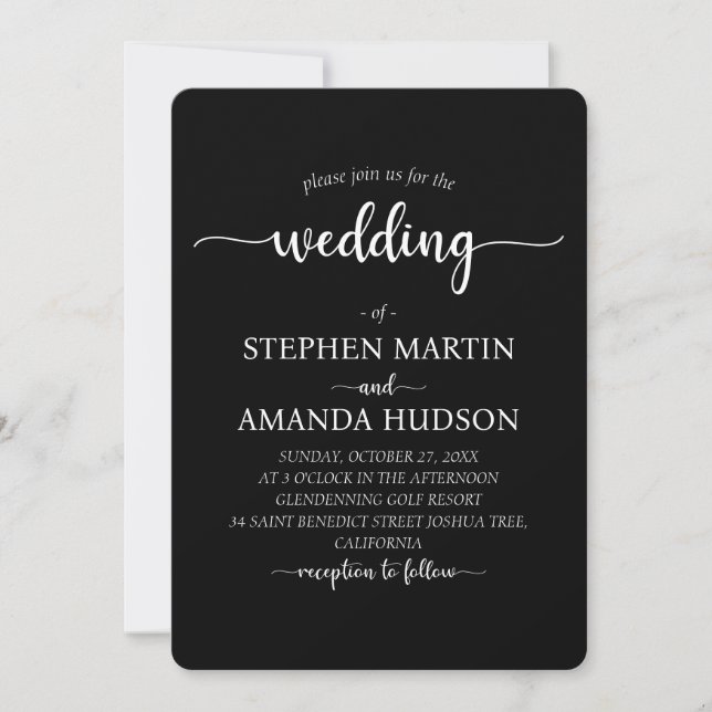 Elegant Classic Simple Ceremony Minimalist Wedding Invitation (Front)