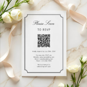 Elegant Classic Simple White Black Frame QR Code RSVP Card