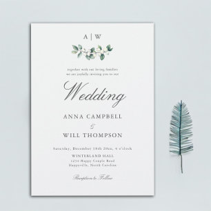 Elegant Classic Snowberry Crest Winter Wedding Invitation
