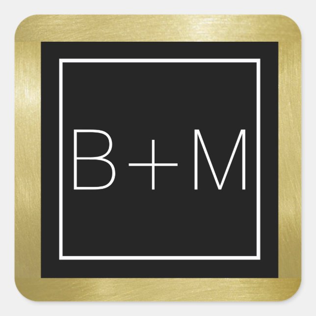 elegant classic square monogram, weddings square sticker (Front)