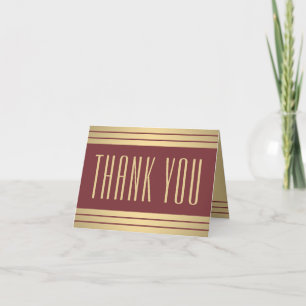 Elegant Classic Stripes Chic Burgundy Gold Folded Thank You Card