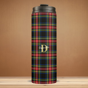 Elegant Classic Tartan Monogram Name Christmas Thermal Tumbler