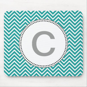 Elegant, classic teal and white chevron zigzag mouse mat