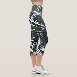 Elegant Classic Tie & Dye Leaf  Capri Leggings