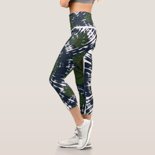 Elegant Classic Tie & Dye Leaf  Capri Leggings