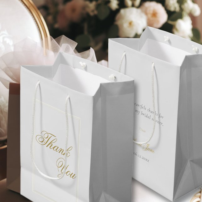 Elegant Classic Triple Frame Ivory Bridal Shower Medium Gift Bag (formal flourish calligraphy gold ivory white bridal shower thank you personalized gift bag)