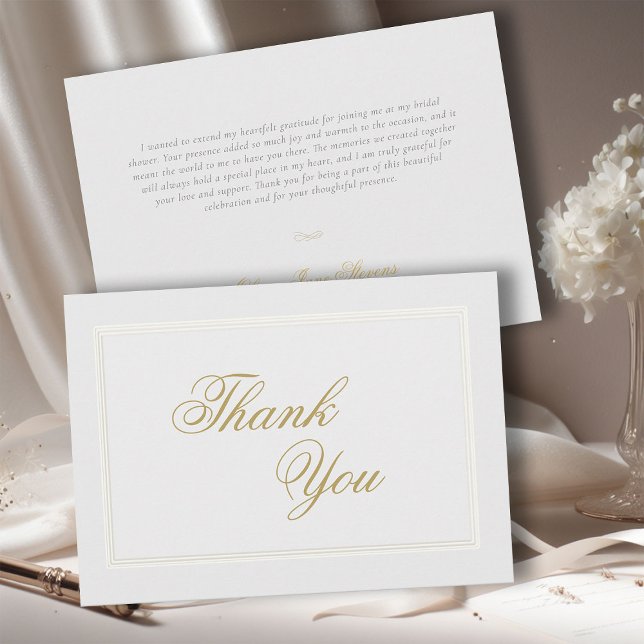 Elegant Classic Triple Frame Ivory Bridal Shower Thank You Card (faux embossed triple frame formal elegant bridal shower invitation white gold flourishes calligraphy)