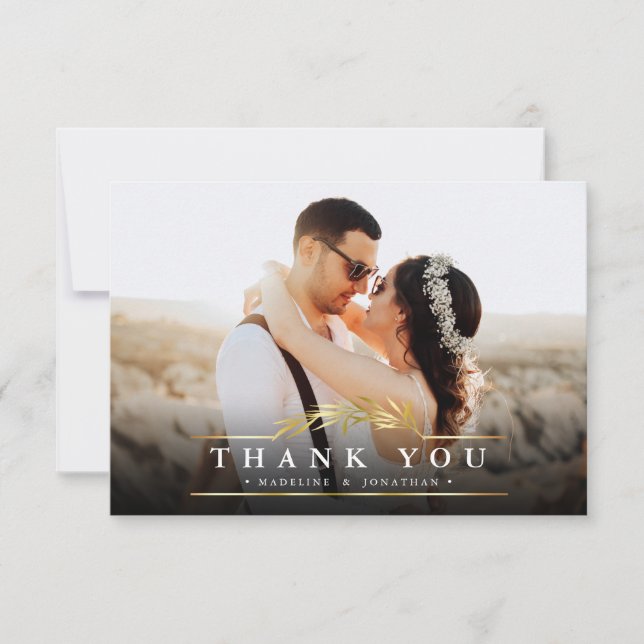 Elegant Classic Typography Photo Wedding Thank You (Front)
