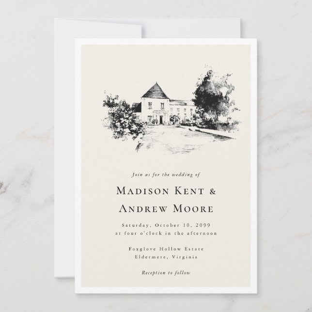 Elegant Classic Upload Your Wedding Venue Sketch  Invitation (Front)