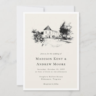 Elegant Classic Upload Your Wedding Venue Sketch Invitation