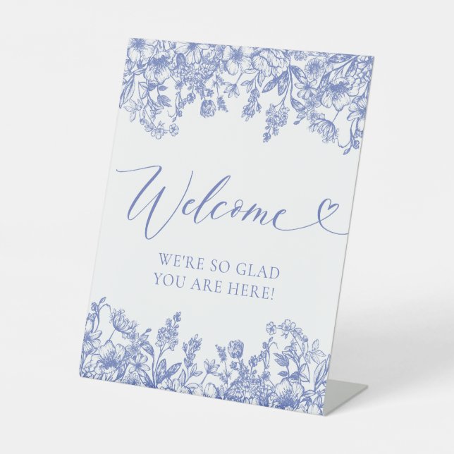 Elegant Classic Vintage Blue Floral Welcome Sign (Front)