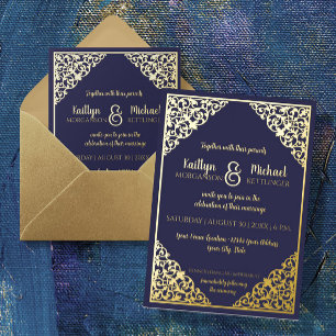 Elegant Classic Vintage Navy Gold Foil Wedding
