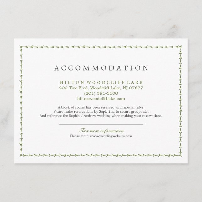 Elegant classic vintage wedding accommodation enclosure card (Front)