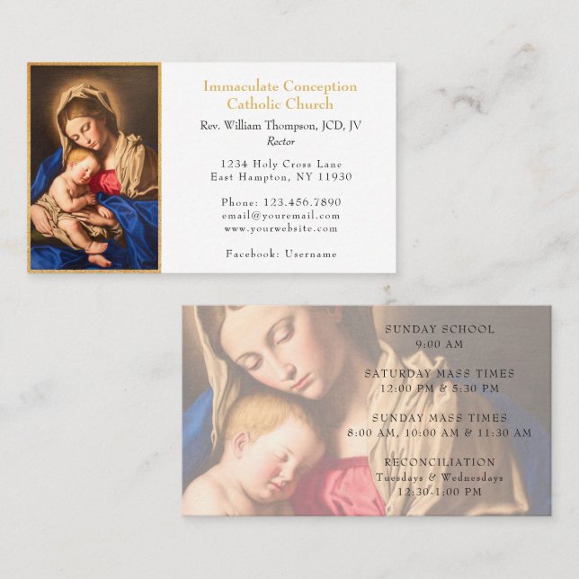 Elegant Classic Virgin Mary & Child Gold Church Business Card (Front/Back)
