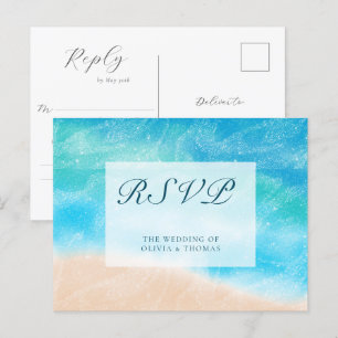 Elegant Classic Watercolor Beach Wedding Meal RSVP Invitation Postcard