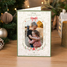 Elegant Classic Watercolor Floral Christmas Photo