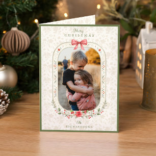 Elegant Classic Watercolor Floral Christmas Photo Holiday Card