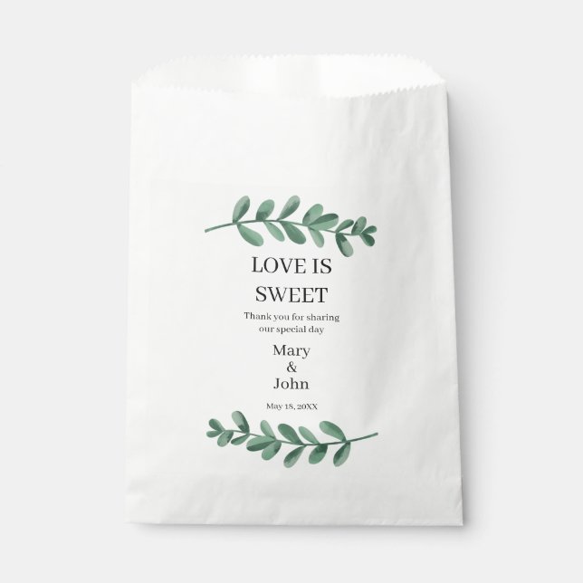 Elegant Classic Watercolor Green Leaves Favour Bags (Front)