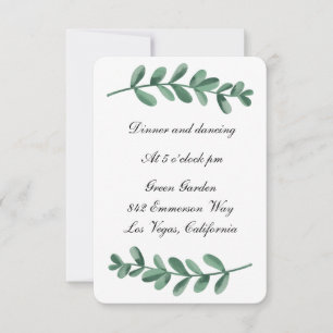 Elegant Classic Watercolor Green Leaves Reception Announcement